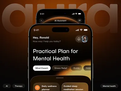 AI Therapy & Mental Health Mobile App UI. ai assistant ai therapy app design mental health app mental wellness mobile app mood tracker app self care app therapy app ui