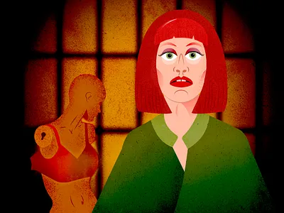Maude Lebowksi bands big lebowski character coen brothers coitus cult classic fierce geometric jeff bridges julianne moore mannequin maude portrait red and green rule of thirds symmetry texture the dude vector woman