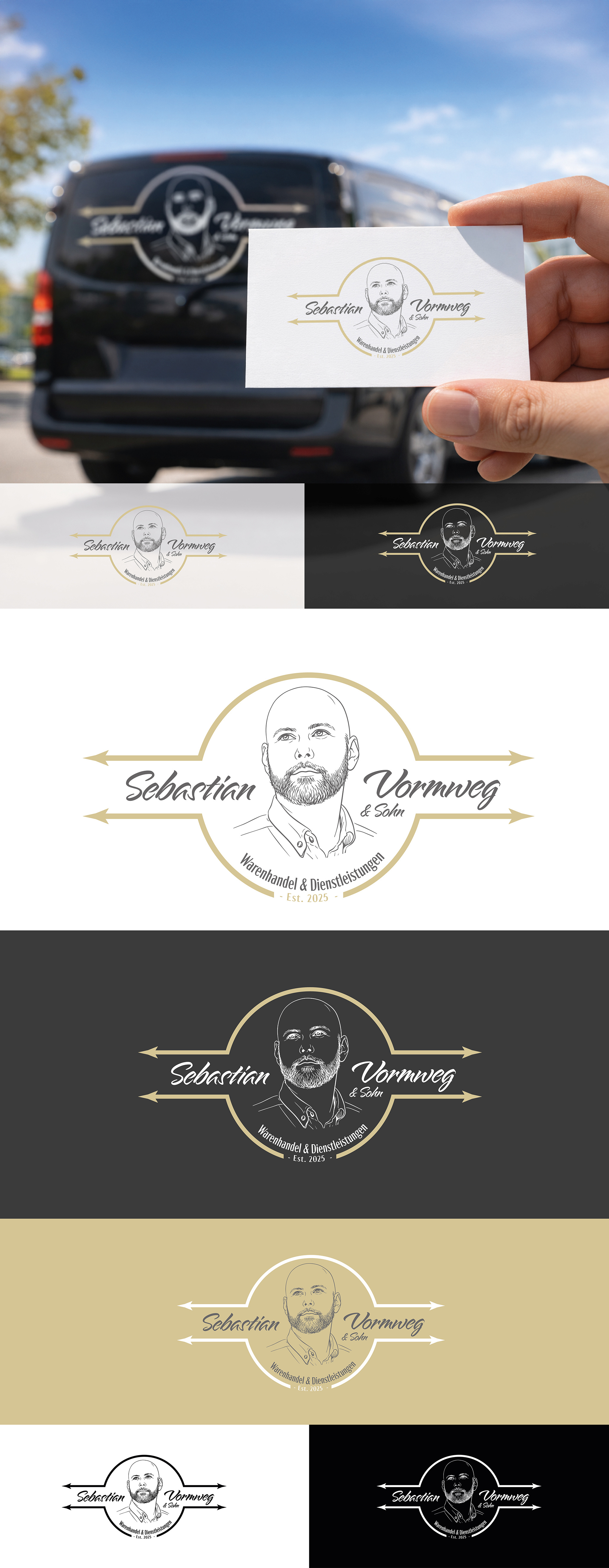 Personal-Brand Promo Flyer — Portrait Emblem Badge brand identity business card emblem flyer gold palette hand drawn portrait mono version personal brand portrait badge print ready promotional flyer script logotype vector vehicle decal vintage badge
