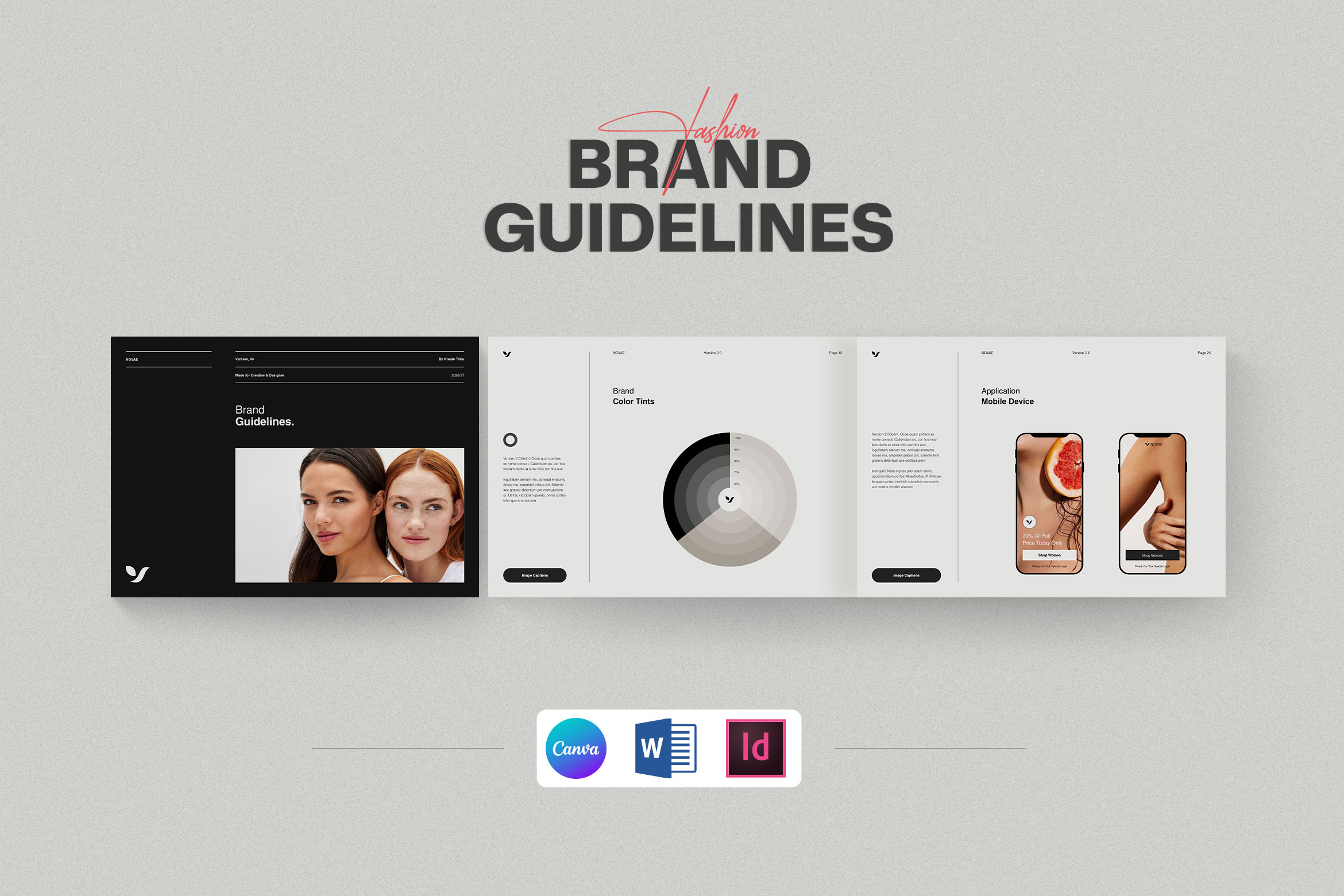 NOVAE Brand Guidelines a4 book brand guidelines branding brochure catalog clean client design guidelines flat guidelines minimalist presentation print ready simple swiss visual identity