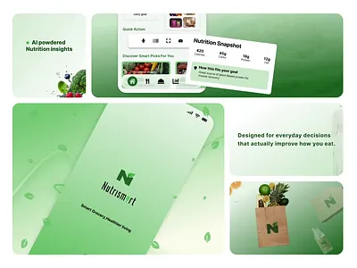 NutriSmart: AI-powered nutrition experience app branding design logo typography u ui ux
