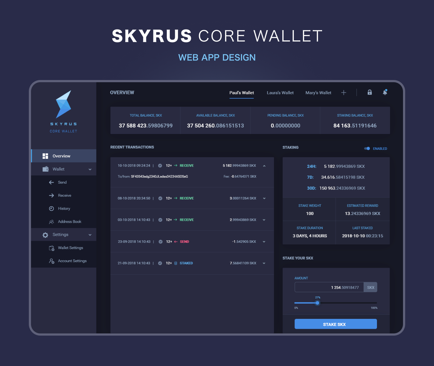 Skyrus CORE WALLET - Web App UI/UX Design