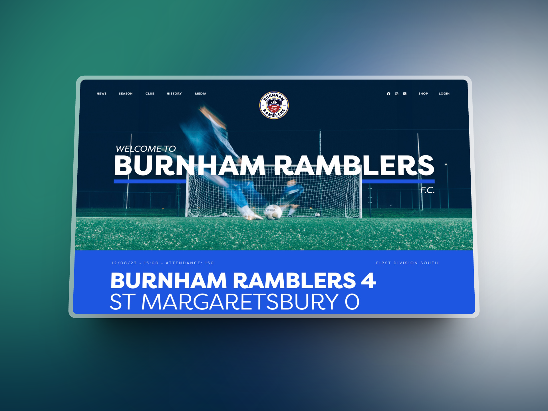 Burnham Ramblers Website Concept branding concept football logo soccer ui website design