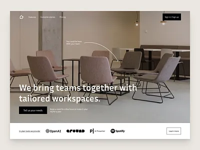 Co-working reservation website landing page landing saas webdesign