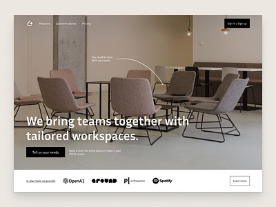 Co-working reservation website landing page landing saas webdesign