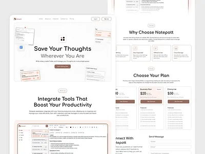 Notepott Landing Page UI Design clean ui dashboard design figma landing page live product notepad app notepad web notepott notepott landing page productivity app saas design ui ui design ux design web app web design xelinq