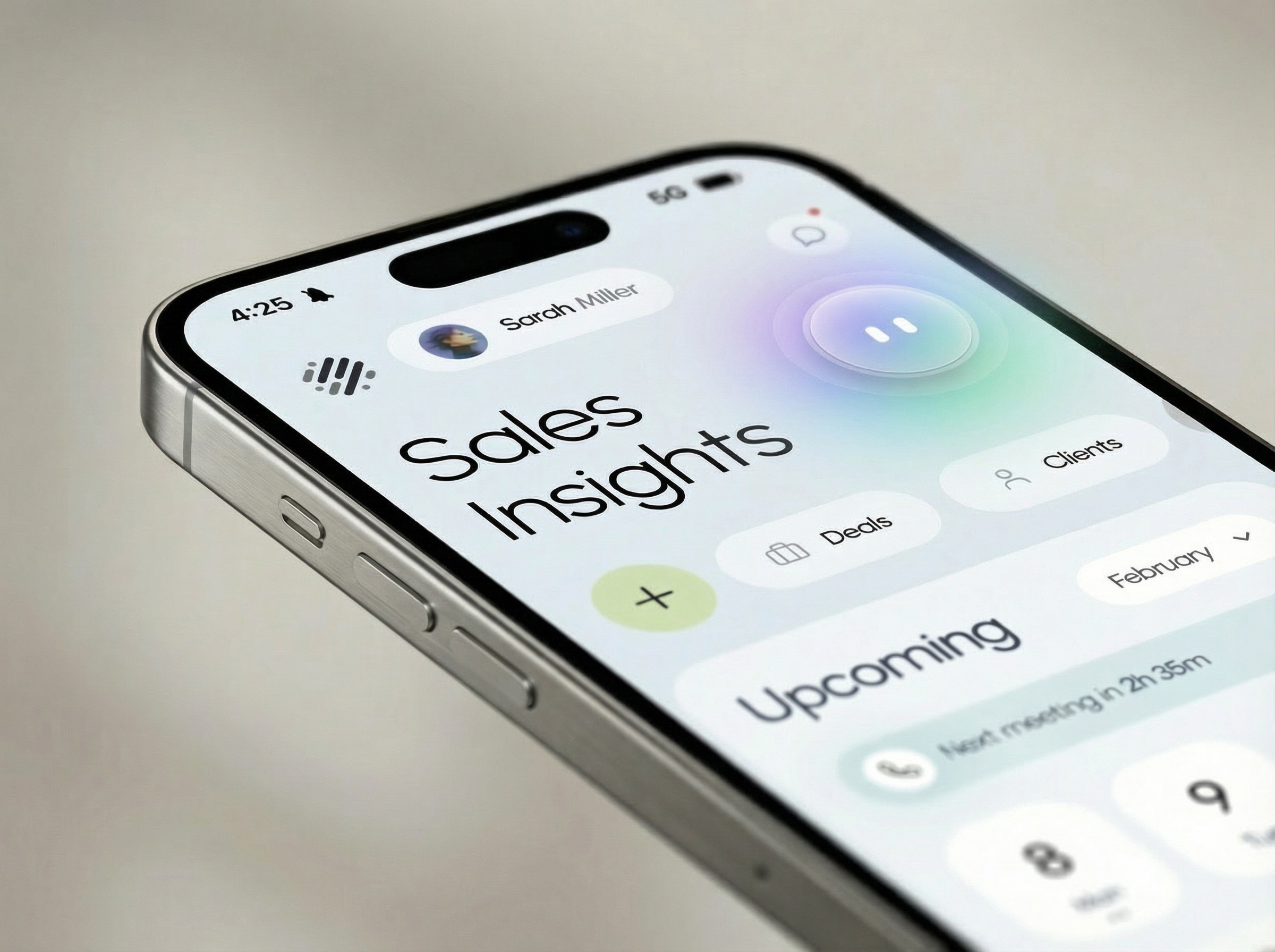Sales Mobile App with AI Assistant Integration. Live preview. ai assistant analytics animation avatar built clean coded dashboard development gen z interaction minimalistic mobile prototype sales ux