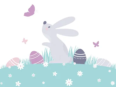 happy Easter greeting card animals character cute design easter easter bunny graphic design happy easter illustration nature spring vector graphic vector illustration