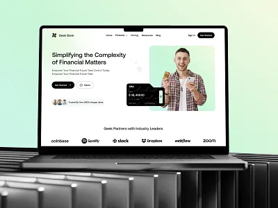 Fintech Landing Page - Geek Bank animation bankinginnovation branding create card fintech fintech landingpage fintech website fintechstartups global payment graphic design motion graphics premium card seamless payments transfer money ui design userinterface visualdesign website design