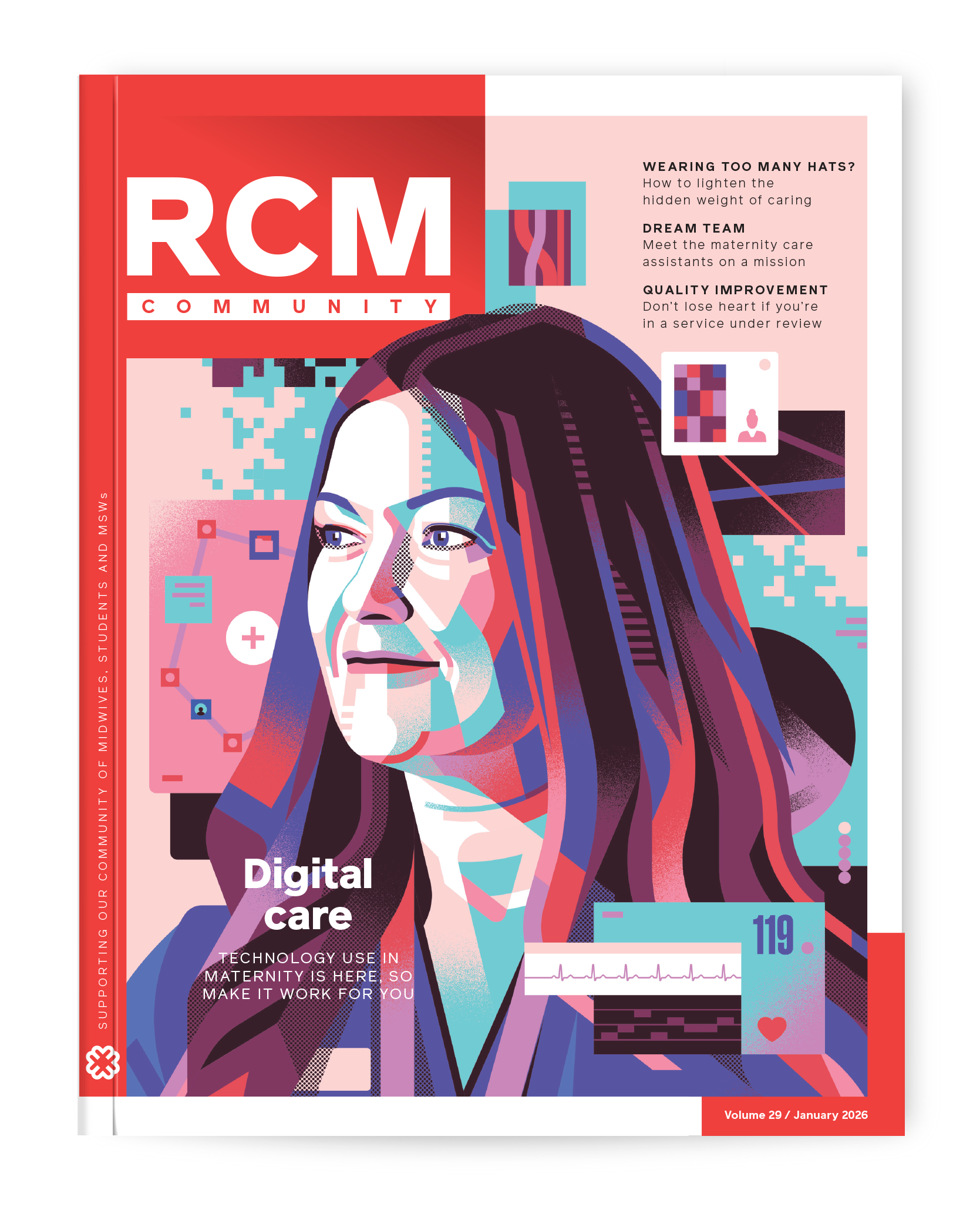 Midwives magazine cover digital geometric healthcare illustration midwives pattern portrait tech vector woman