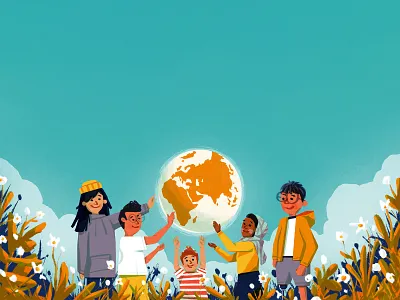 For every child adobe brush brushtexture characterdesign children clouds editorialillustration flower globe illustration muti photoshop unicef