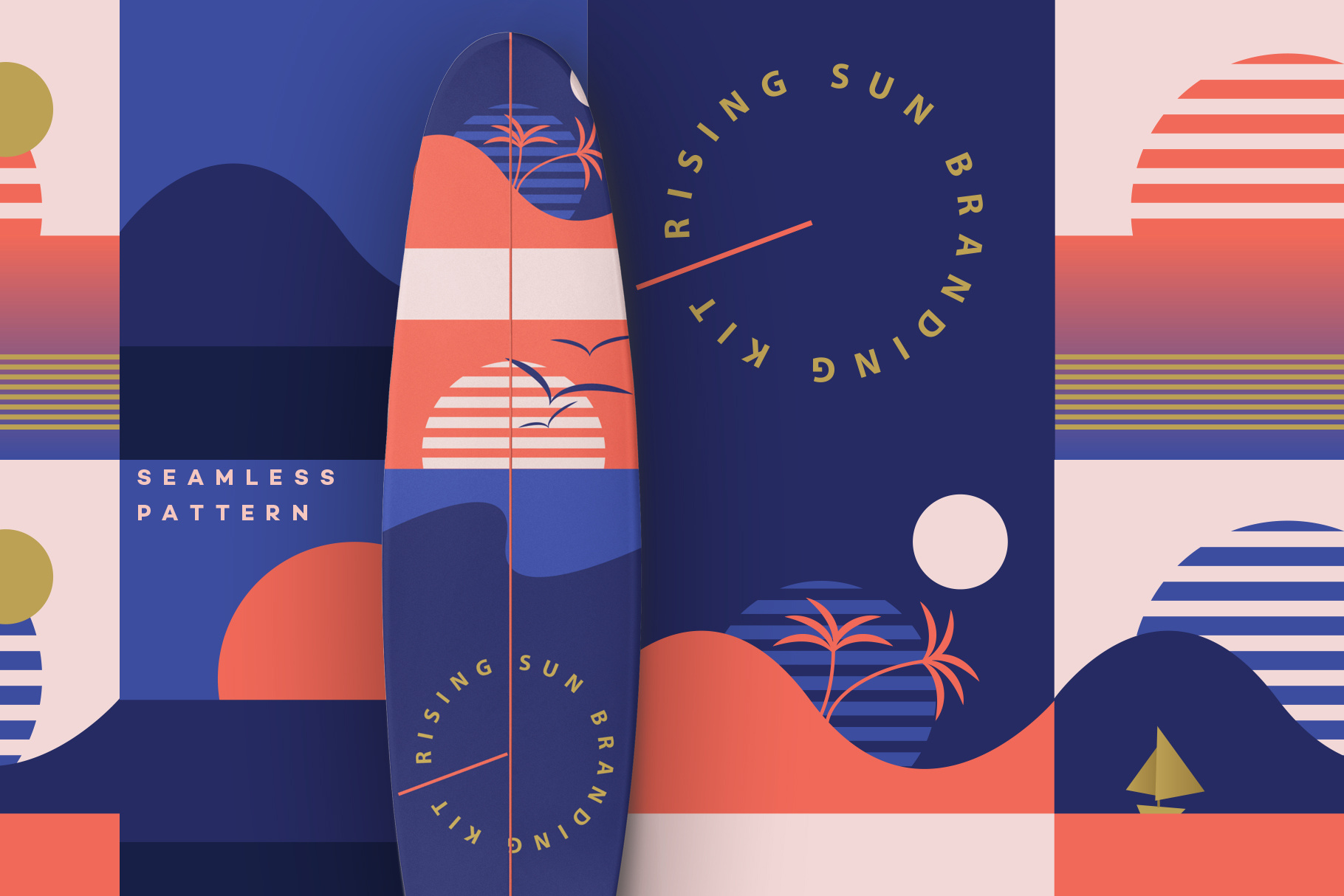 Seamless pattern design abstract branding colorful colors design geometric illustration palm tree retro seamless pattern summer pattern sunset vector