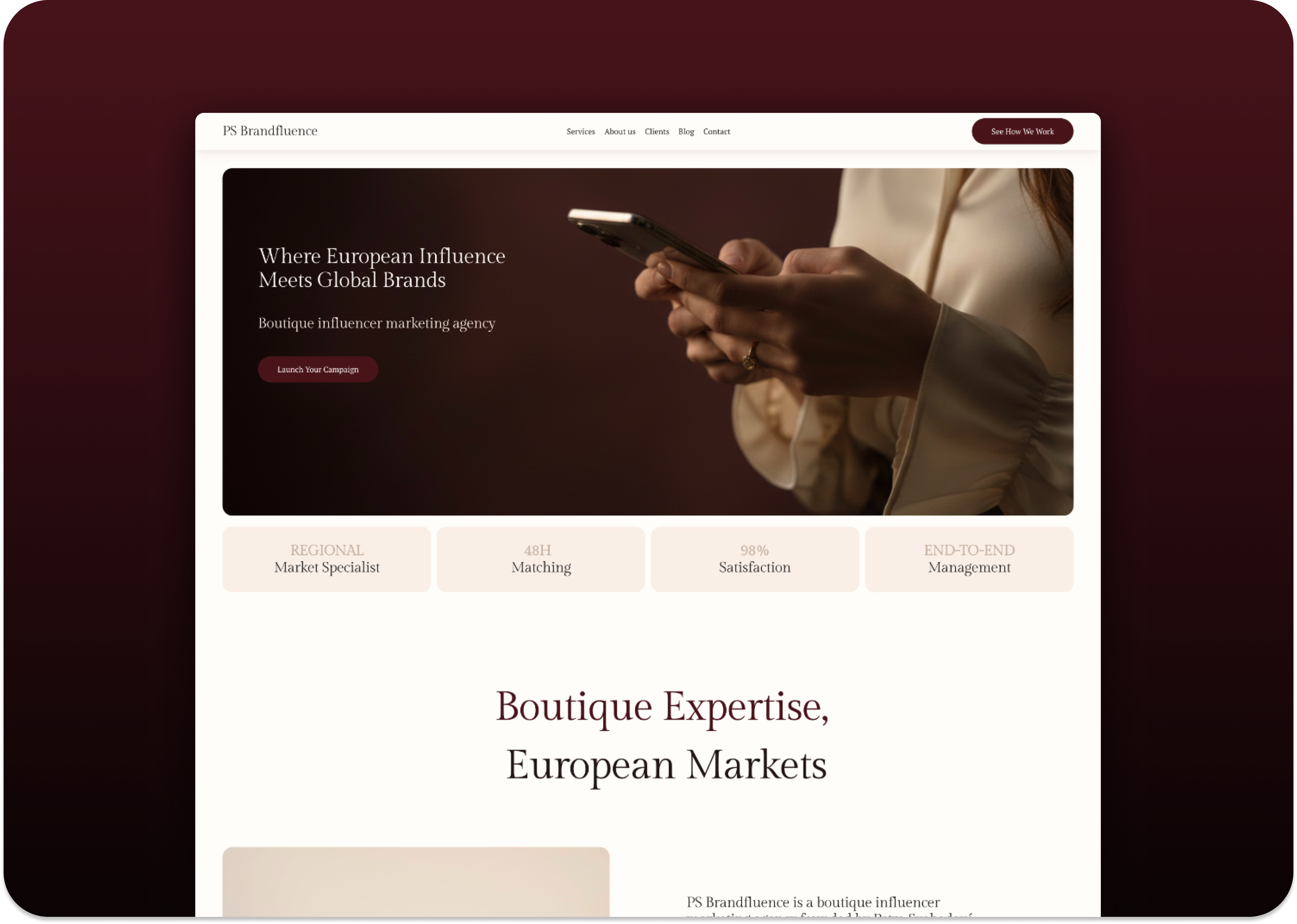 PS Brandfluence — Influencer Marketing Agency Website agency website corporate branding figma framer influencer marketing landing page minimalist design responsive web design uiux web design