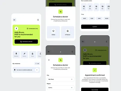 SPreP App Concept add app application doctor green lime medical app medication medication ui minimal mobile modern product design search simple ui ui design ux ux design virtual care