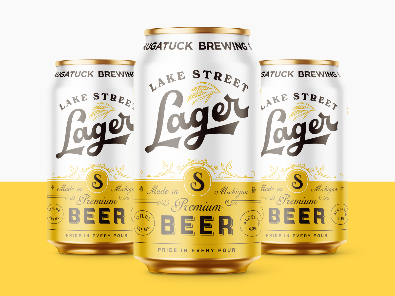 Lake Street Lager Beer Can Label Design beer beer can beer can design beer label beer packaging brewery can design illustration lager lager beer lager design lake street lettering logo logotype script type typography yellow