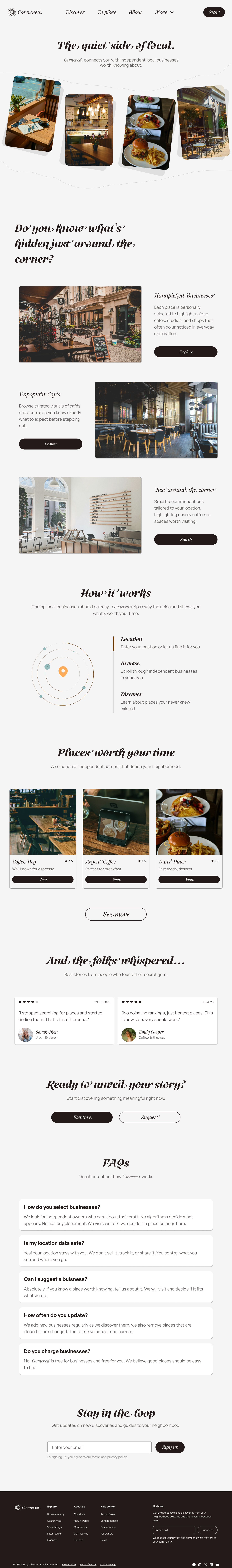 Cornered Website Design aesthetic cute cafe feature cards graphic design hero section illustration landing page pretty website responsive ui uiux ux web design website