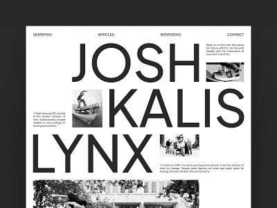 Josh Kalis Lynx article black blog bold brutalism concept contemporary design home interview magazine minimal news simple skateboard skateboarding typography web webdesign white
