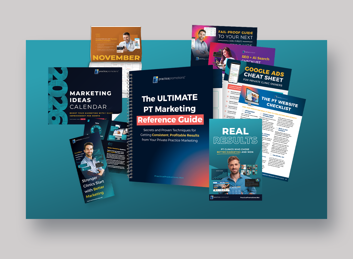 PT Marketing Sample Kit 2026 book cover book design booklet branding business owner calendar case study digital marketing direct mail gradient graphic design marketing medical medical marketing physical therapy print print marketing social media social media marketing workbook