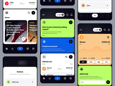 Crypto exchange and news app application colors crypto dark design iphone mobile modern nft ui userinterface