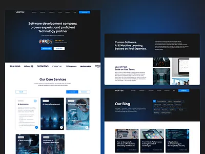 Vertex - Corporate Website UI Exploration agency bento grid blue branding clean corporate dark mode design figma layout minimal sa tech ui ui exploration ux web design