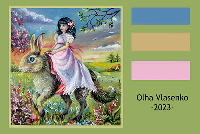 Original fantasy painting Girl and Rabbit, Nature and flowers art fairytale girl hand painted paint painting rabbit style surrealism