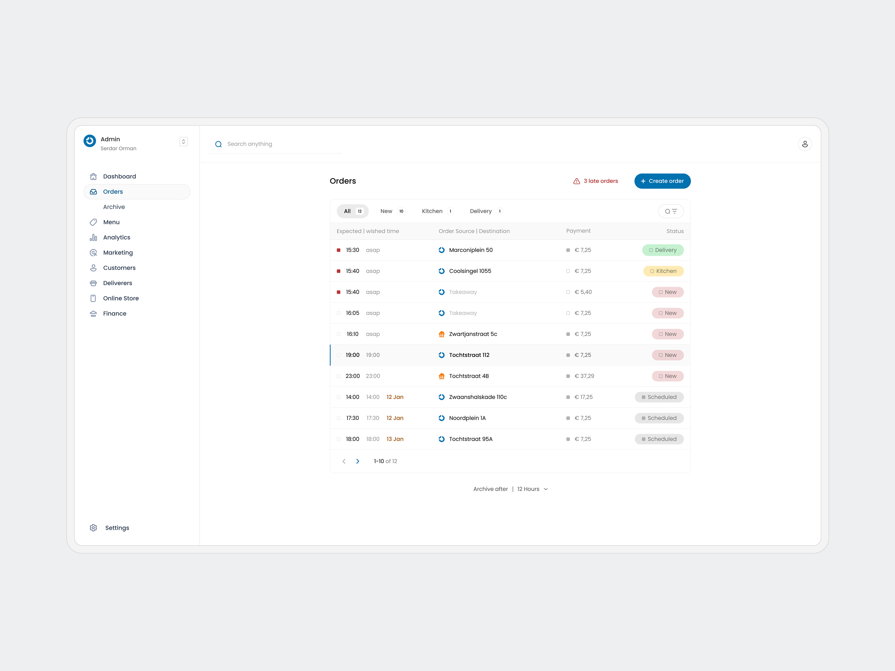 Admin Orders Management · SaaS UX/UI admin admincontrol orderspage restaurant admin restaurant orders saas saasdashboard uiux