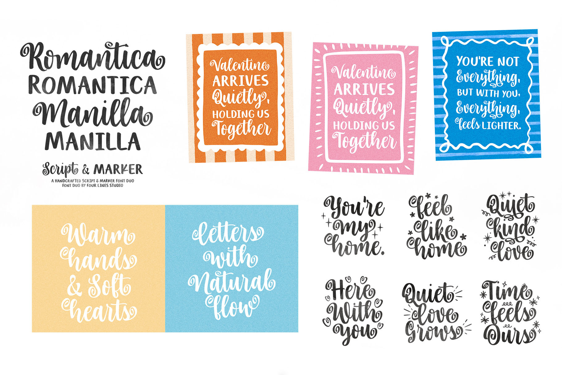 Romantica Manilla – A Handcrafted Script and Marker Font Duo calligraphyscriptfont couplefont curlyfont decorative decorativescriptfont flowing fontduo fontduofamily groovy handcraftedfont handwrittenfont letteringstylefont markerfont modernhandwrittenfont opentypefeatures playfulcurves romanticscriptfont scriptfont sweet versatile