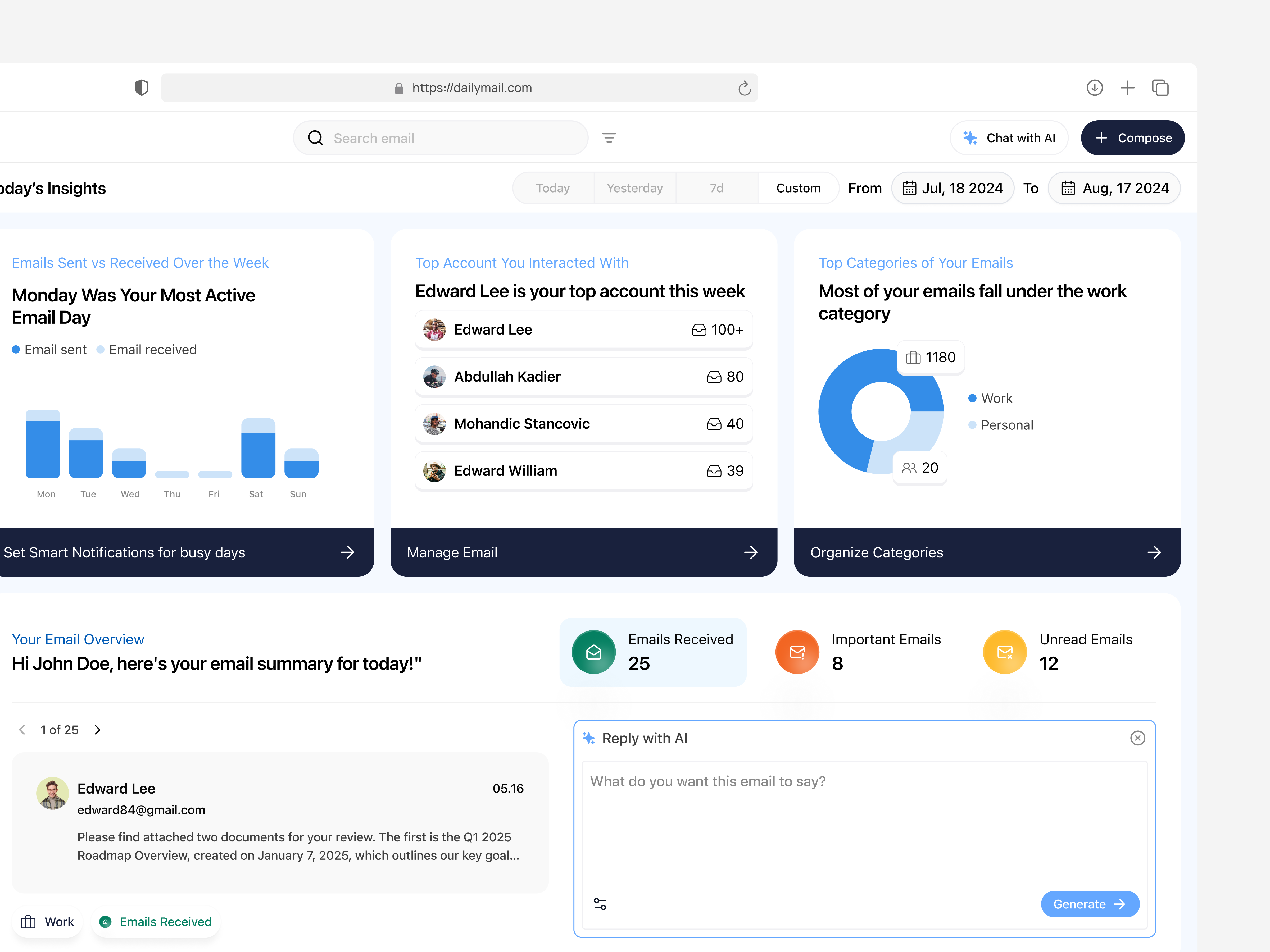 AI Email Assistant Dashboard ai ai assistant ai chat ai dashboard ai email ai email assistant ai email assistant dashboard ai email dashboard ai powered ai website chat dashboard design email minimal modern ui ui design ux design website