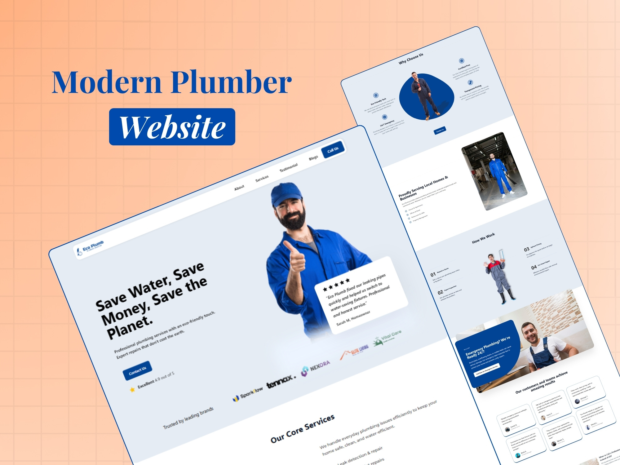 Example of Modern Plumbing Website Design, Redesign
