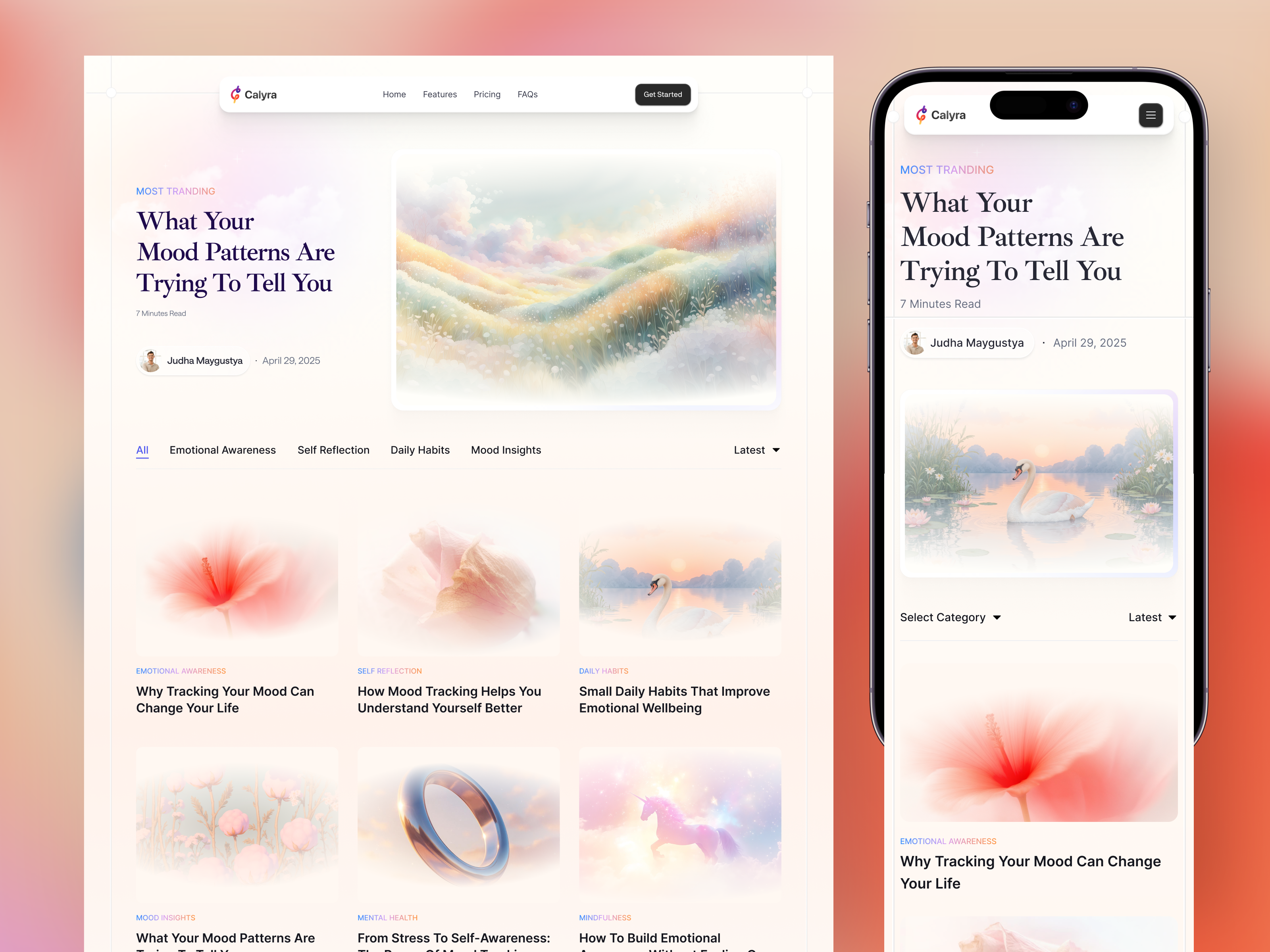 Calyra - Blog Post Page Website blog blog page blog post blogdesign cleanui fairy images mentalhealth modernui productdesign saas saasdesign sky uidesign uxdesign uxui webdesign website wellnessapp