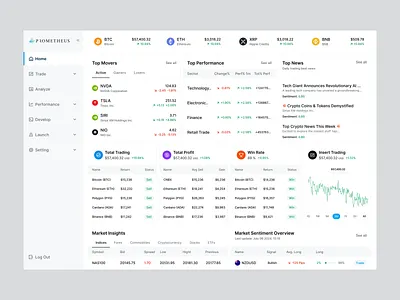 Prometheus – Crypto & Trading Analytics Dashboard | Blockchain bitcoin blockchain crypto dashboard crypto trading platform cryptocurrency defi design ethereum fintech interface design landing page product design saas trading platform uiux wavespace web design web3 web3 dashboard