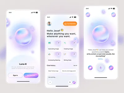 Luna AI – Smart Assistant Mobile App ai assistant ai assistant app ui chat bot details screen home screen ios app mobile app modern ui onboarding screen premium ui productivity productivity app saas smart assistant task app task management app ui design ux design workflow app