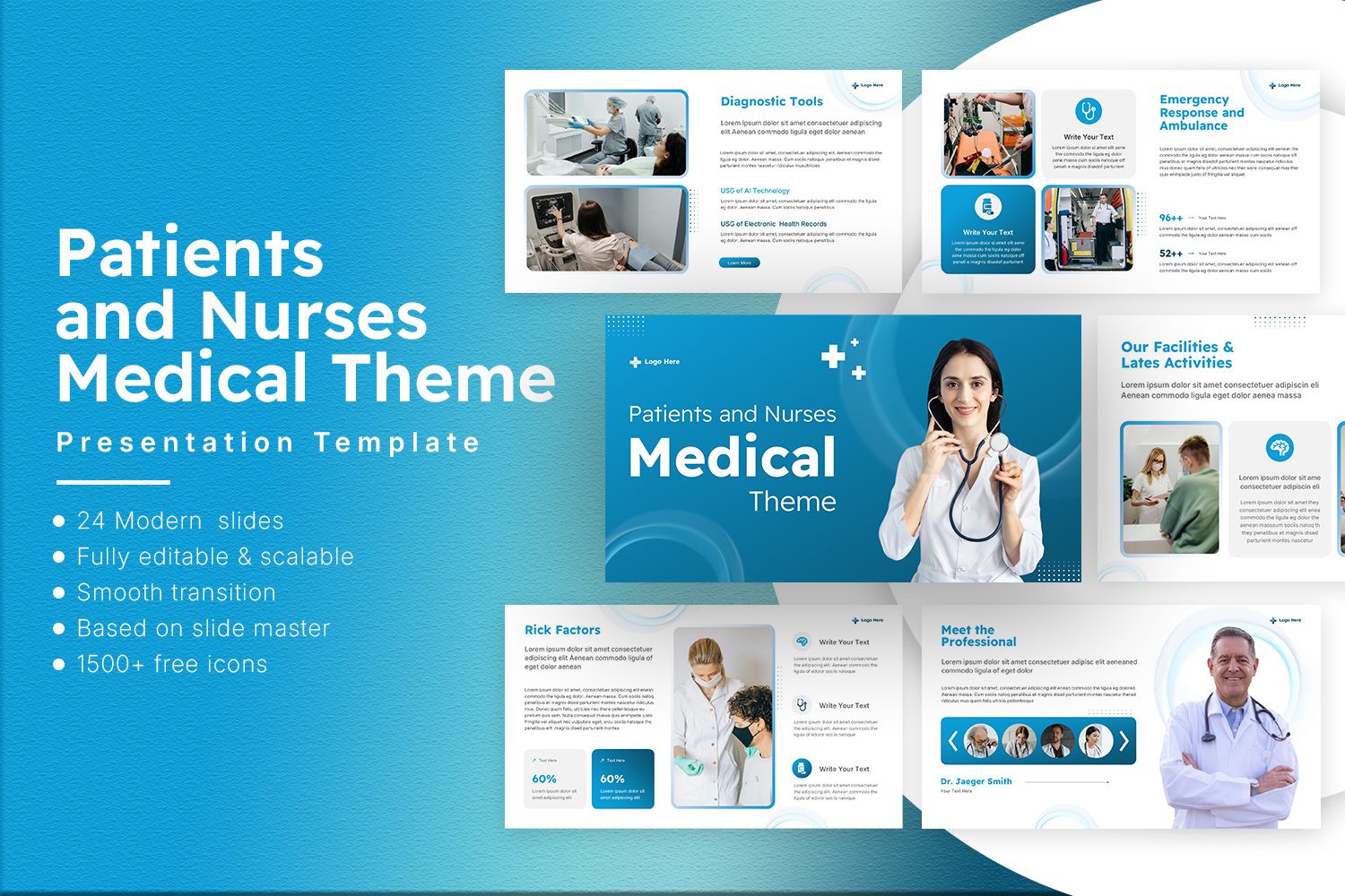 Patients and Nurse Medical Theme Presentation care clean clinic design doctors healthcare hospital medical nurse patient care patients presentation simple slides support team template theme visuals wellness