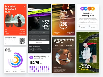 Running Poster & UI Elements Exploration branding card clean design editorial icon illustration layout poster running stats typography ui ui elements ui kit ux whitespace widgets workout