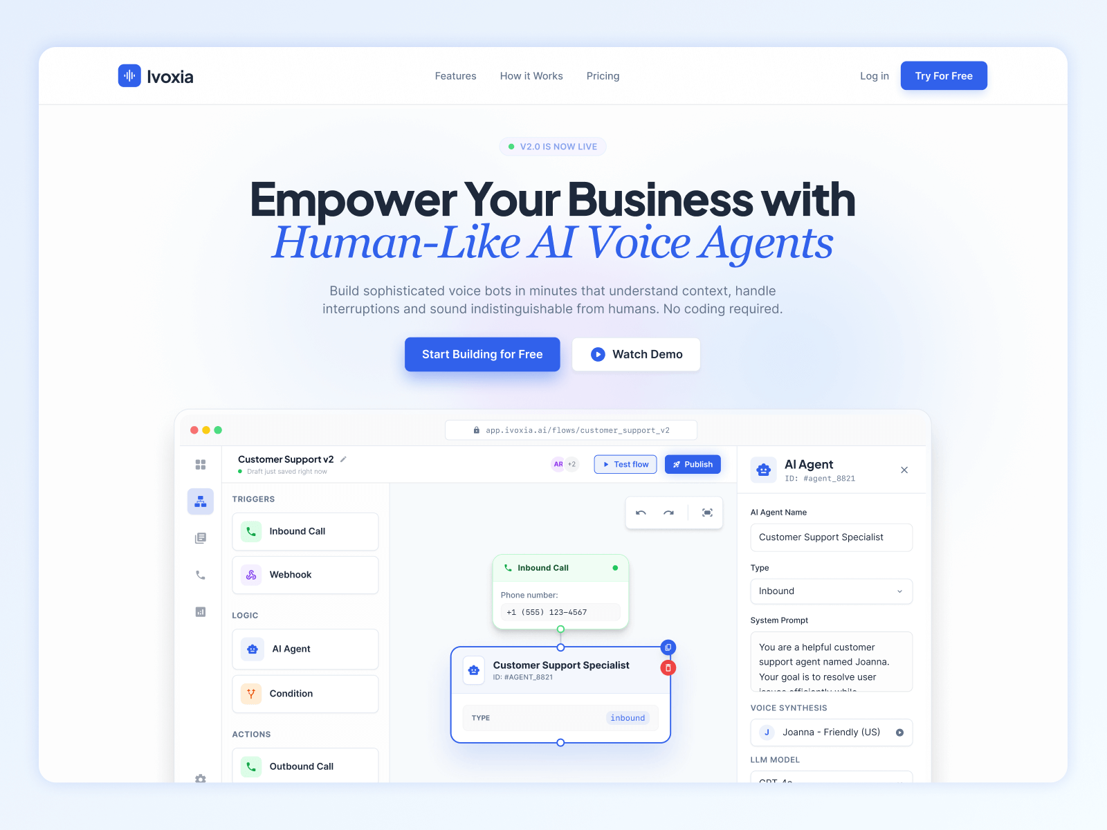 AI Voice Agents builder - SaaS web app landing page adaptive ai agents branding corporate corporate web site design flat flat ui landing landing page saas saas application site web web site