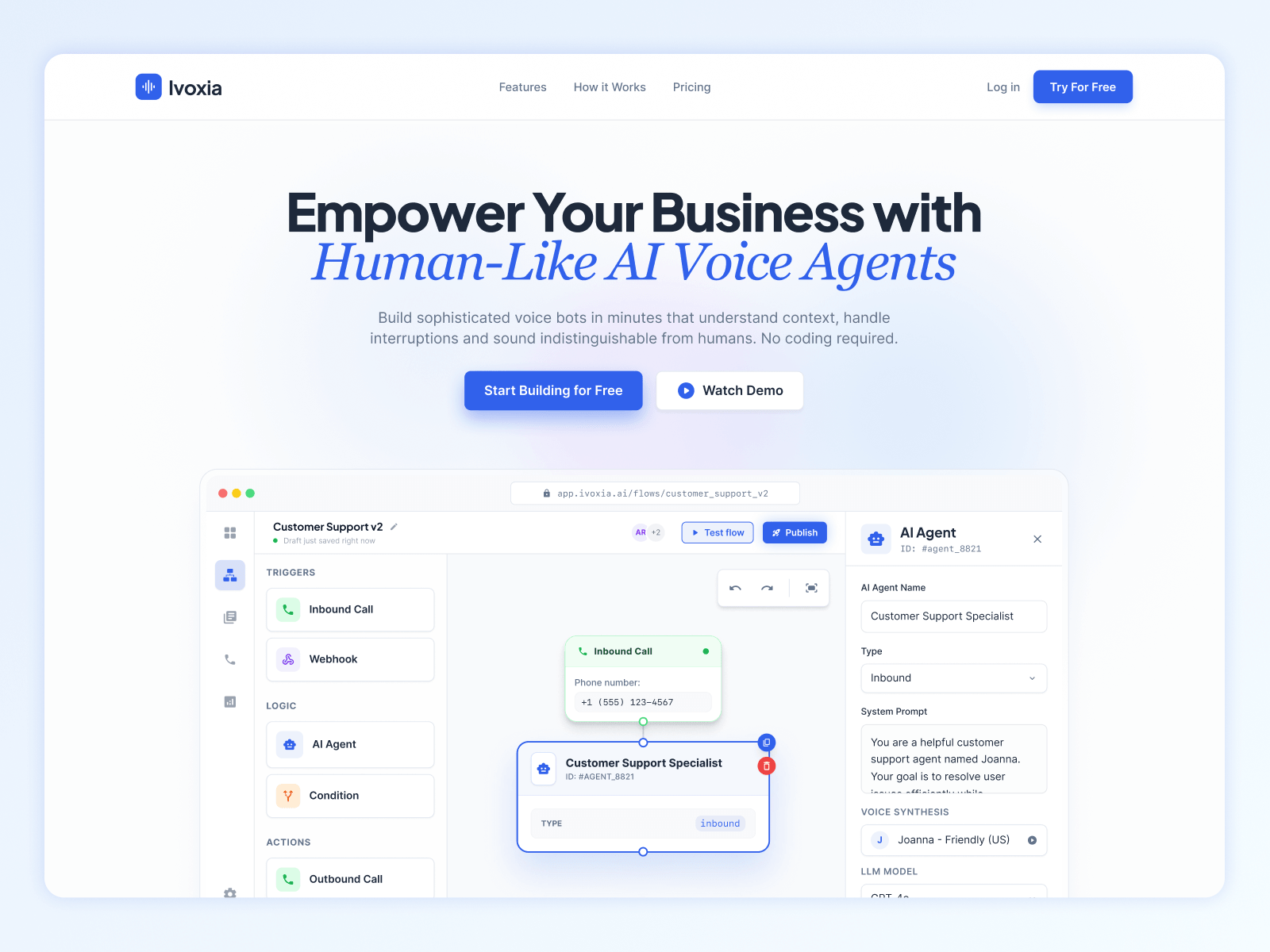 AI Voice Agents builder - SaaS web app landing page adaptive ai agents branding corporate corporate web site design flat flat ui landing landing page saas saas application site web web site