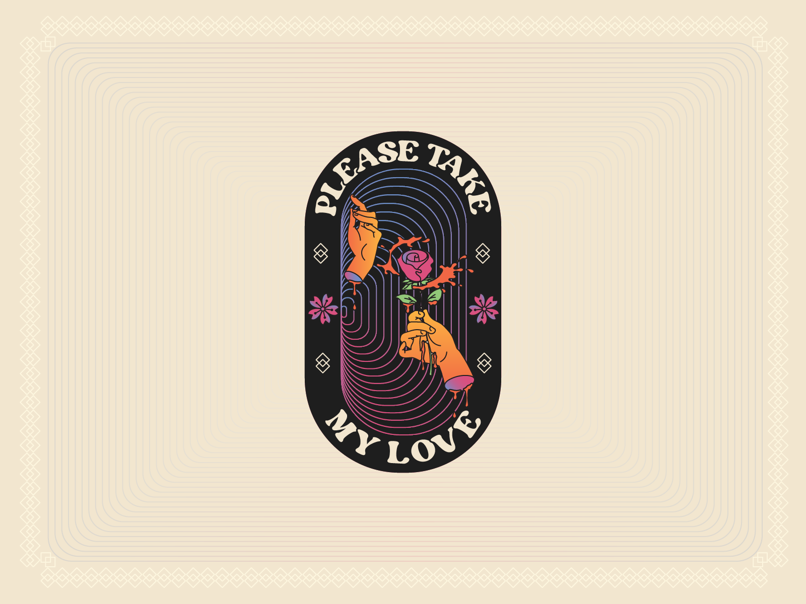 Plese Take My Love 2d adobe illustrator badge hands illustration life love rose vintage