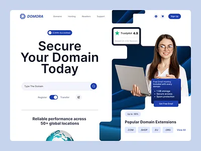 Domain Hosting Landing Page UI | Domain Search + SaaS Hero UX/UI clean ui dashboard domain figma hosting landing page minimal product design saas ui ux web design