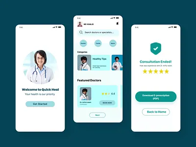 Quick Heal – Doctor Consultation Mobile App UI animation app appdesign design doctor figma framer health healthcare healthtech medical mobileapp motion graphics product design telemedicine ui ux xd