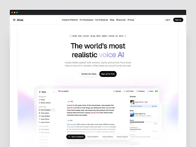 Atlas — AI Voice Platform Landing Page Design ai ai platform enterprise landing page marketing product design saas startup ui design ux design web design website