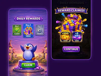 Daily Reward Claim Modal candycrush casualgames clashroyale coinmaster dailyrewards duolingo fetchrewards gameui gamification gems mistplay monopolygo rewardsystem streaks sweatcoin