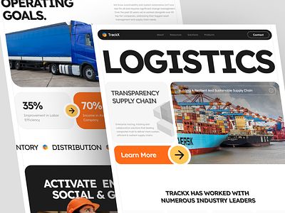Trackx Supply Chain Landing Page aesthetich cargo company container corporate delivery design expedition landing logistic manufacturing minimalist shipment supply tracking tranport ui website