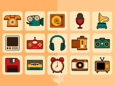 Vintage Stuff Icons with Retro Style adobe illustrator brand identity clean design graphic design icon icon design icon set illustration logo memories retro retro style ui vector vintage vintage stuff