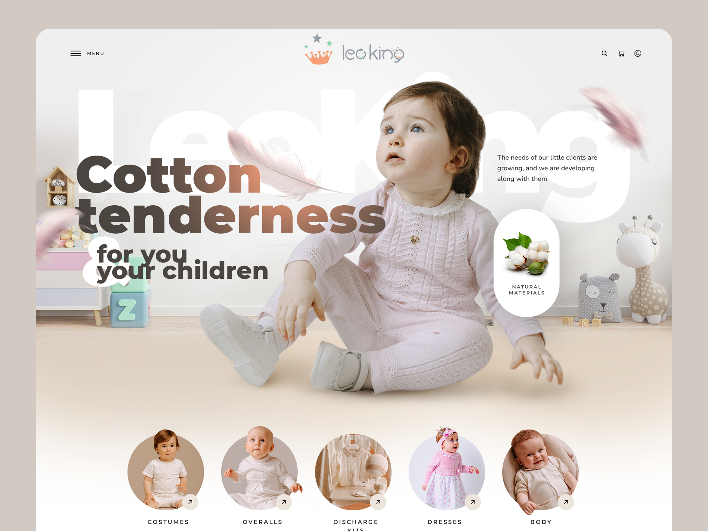 Kids Clothing E-commerce Website baby products brand website children clothing cotton clothing ecommerce design family products fashion website kids fashion lifestyle photography minimal design modern ecommerce natural materials online store product design retail design soft ui ui design ux design web design website design