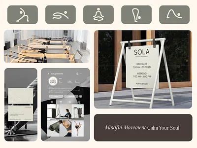 Sola Pilates Visual Identity brand design brand identity branding design fitness graphic design health branding identity logo logo design mockup movement pilates pilates studio ui wellness yoga