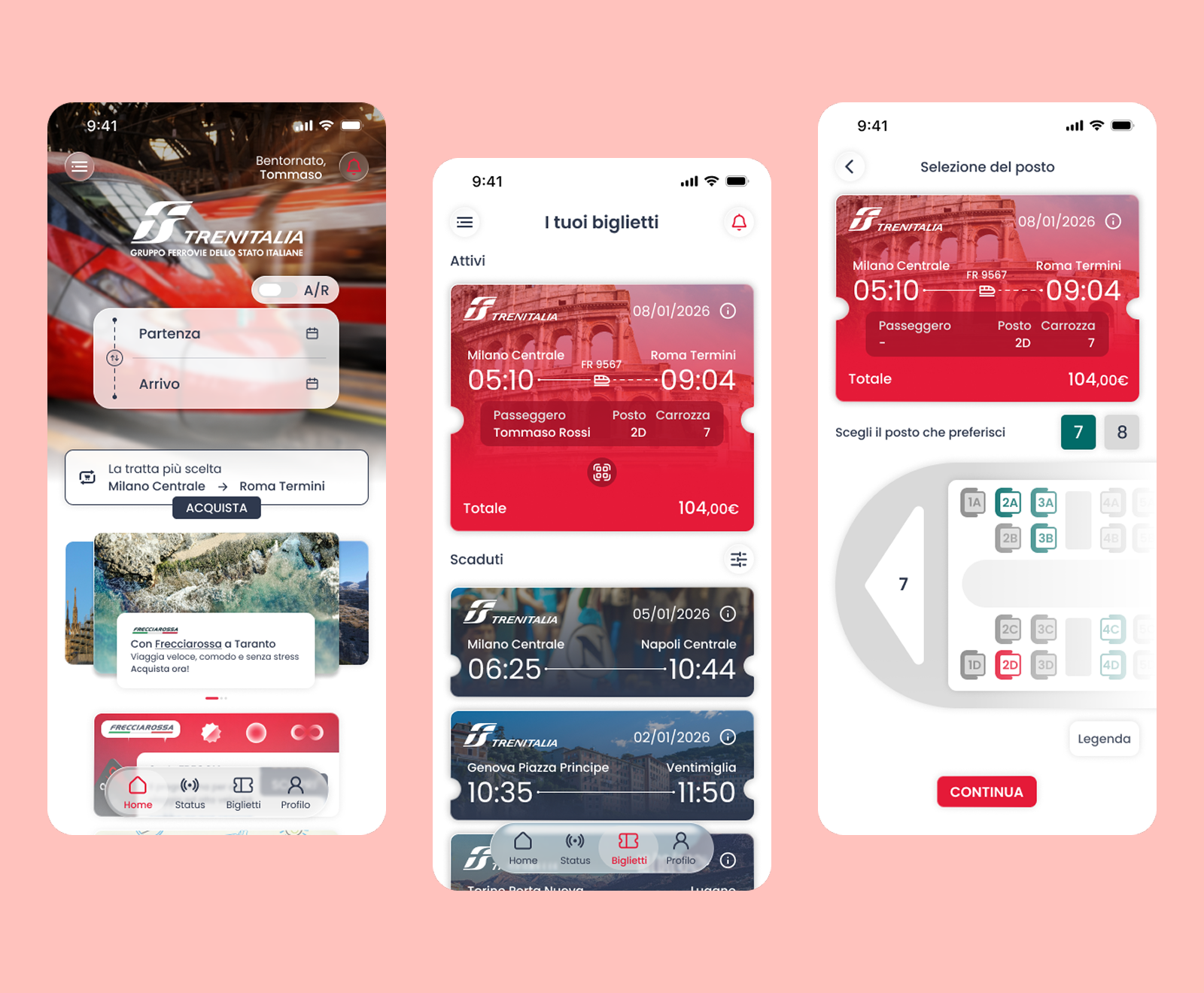 Trenitalia - Travel With Train Mobile App app design figma graphic design liquidglass mobile app modern new prototype railway redesign train travel trenitalia trip ui ux