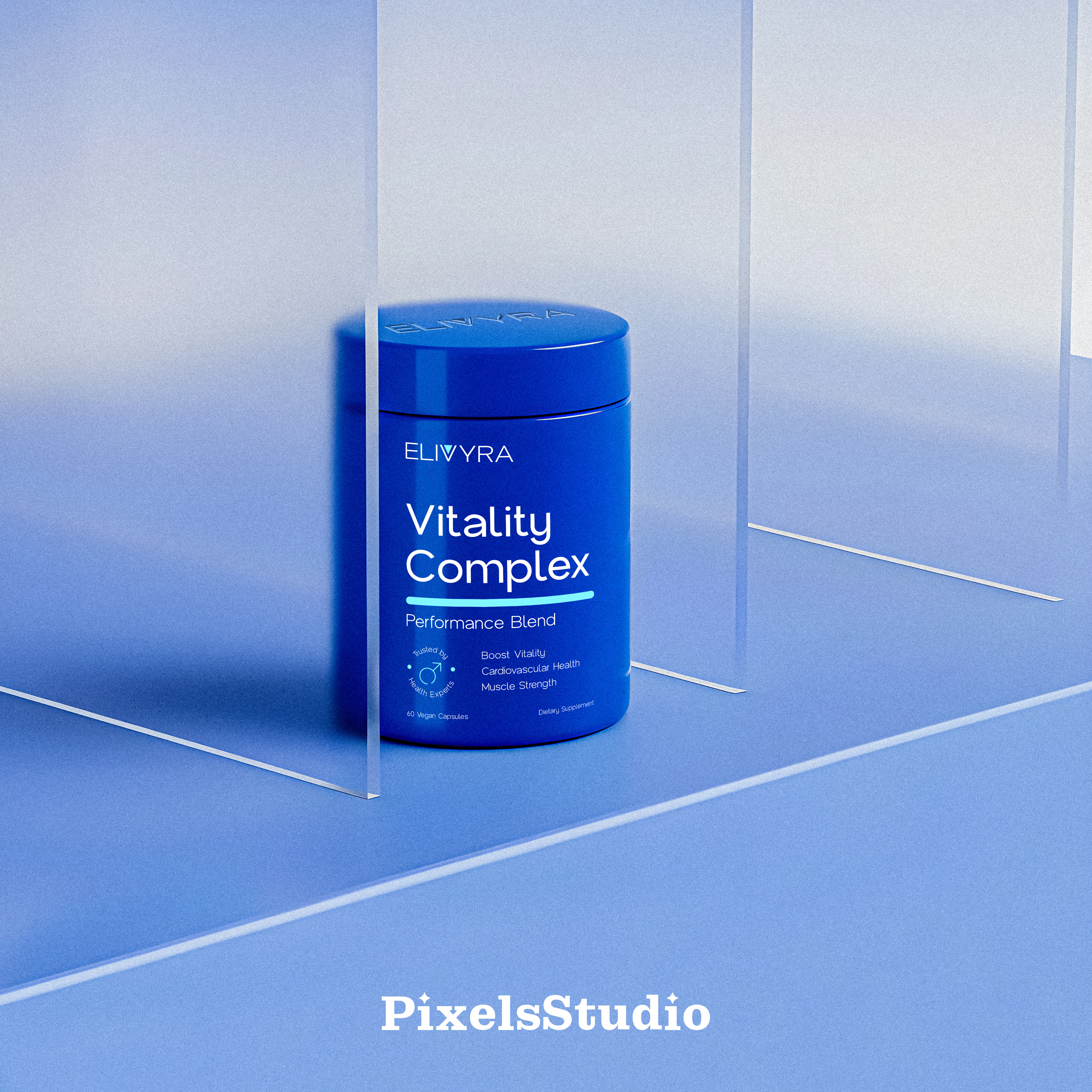 Elivyra ✦ Branding, Packaging, 3D 3d complex label label design male health packaging supplement supplement label design