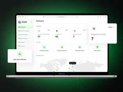 Orbital Dashboard agency analytics dashboard design inventory logistics macbook management product design ui ux web app web design website