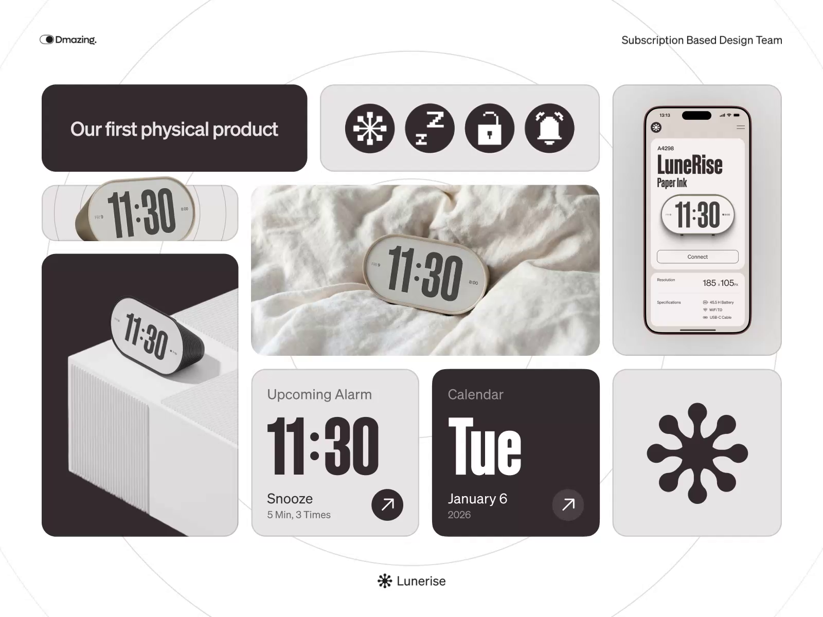 Example of Lunerise Digital Ink Smart Alarm Clock 3D Product Design