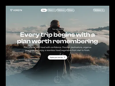 Voreyn — Travel Website UI adventure adventure website design booking site design header hero section landing page minimal minimal travel design tourism platform travel travel agency travel agency website travel header design travel ux travel website vacation website website design